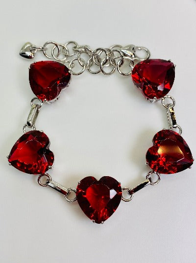 Red Crystal Heart Charm Bracelet With Swarovski 10mm Siam Heart Crystals.  Love. Red Heart. Charm Bracelet. Ladies. Anniversary. Birthday - Etsy India